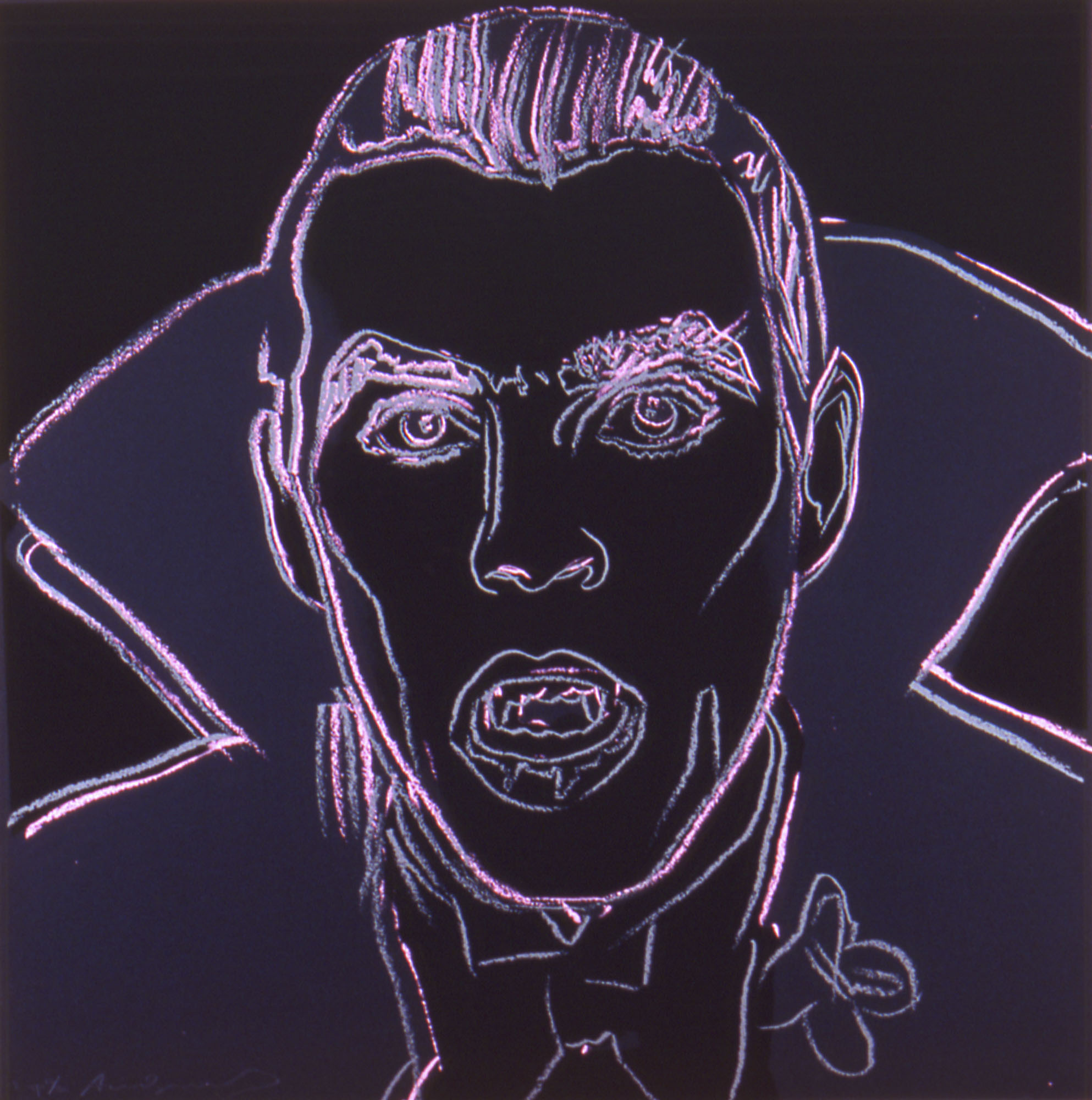 Andy Warhol
Dracula, 1981
from the Myths portfolio of ten screenprints
38 x 38 inches
TP 13/30
Courtesy Ronald Feldman Fine Arts, New York